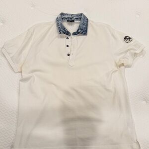 Diesel White Polo Shirt with Blue Denim Collar